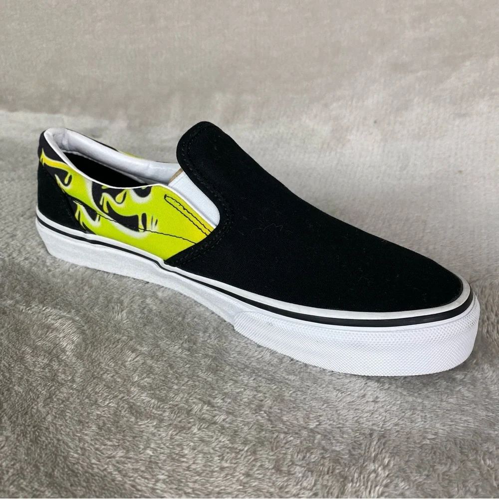 Vans Classic Slime Flame Slip On Sneaker Skate Shoe Junior Men 7 Black Green NEW